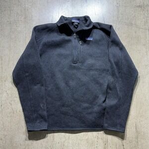 Patagonia Fleece Pullover Mens Medium Black 1/4 Zip Mock Neck Sweater Warm